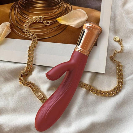 Viotec Mina - Vibrator - Tarzan Vibrator - Rabbit Vibrator - Dubbele Stimuatie - Goud en Wijnrood - Luxueus Zacht Siliconen-Erotiekvoordeel.nl
