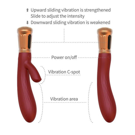 Viotec Mina - Vibrator - Tarzan Vibrator - Rabbit Vibrator - Dubbele Stimuatie - Goud en Wijnrood - Luxueus Zacht Siliconen-Erotiekvoordeel.nl