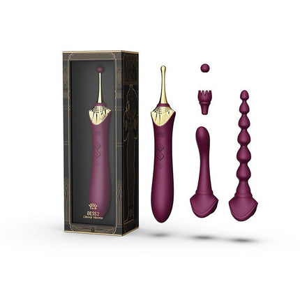 ZALO Verwarmde Pinpoint Clitoris Vibrator Bess 2 met extra opzetstukken - paars-Erotiekvoordeel.nl