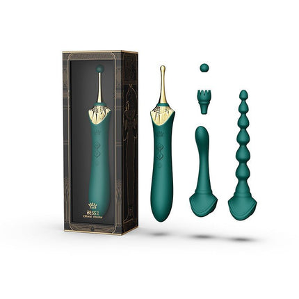 ZALO Verwarmde Pinpoint Clitoris Vibrator Bess 2 met extra opzetstukken - smaragdgroen-Erotiekvoordeel.nl