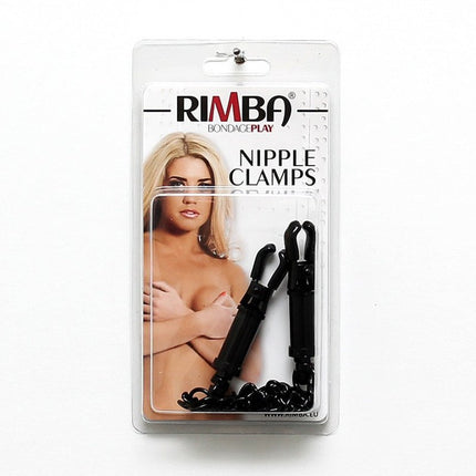 Zwarte verstelbare tepelklemmen met ketting en beschermhoesjes - Erotiekvoordeel.nl