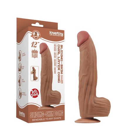 Lovetoy - Dildo -Sliding Skin Dildo - Lengte 31 cm - Bruin