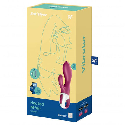 Satisfyer Heated Affair Vibrador punto G calentado y vibrador conejo con control APP - rojo baya